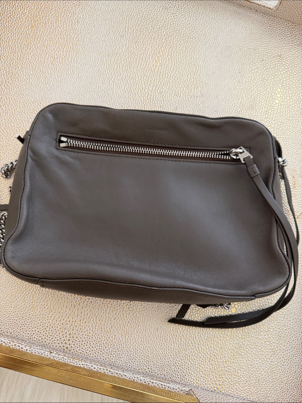 All Saints Leather Chain-Shoulder Crossbody Bag in Dark Greige Taupe - Picture 4 of 9